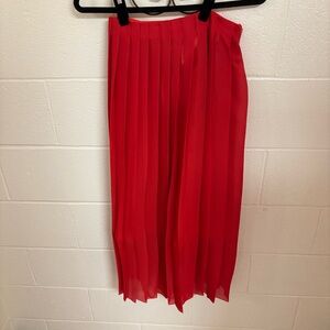 Vionette Paris red pleated silk midi skirt with a sheer layer and zipper
